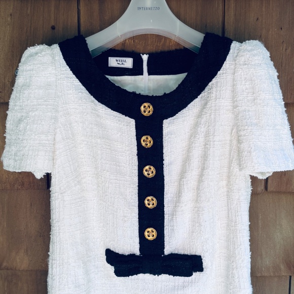 Weill Paris White/Black Career Dress Women's With Bow Ties Size 12 - Picture 2 of 16